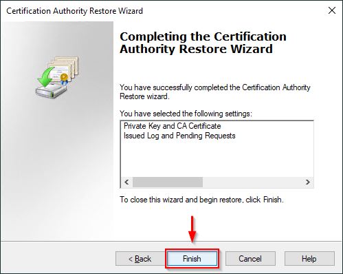 Click Finish to restore the database