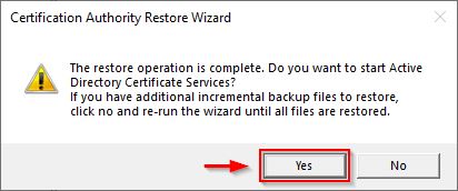 Click Yes to start Active Directory Certificate Services