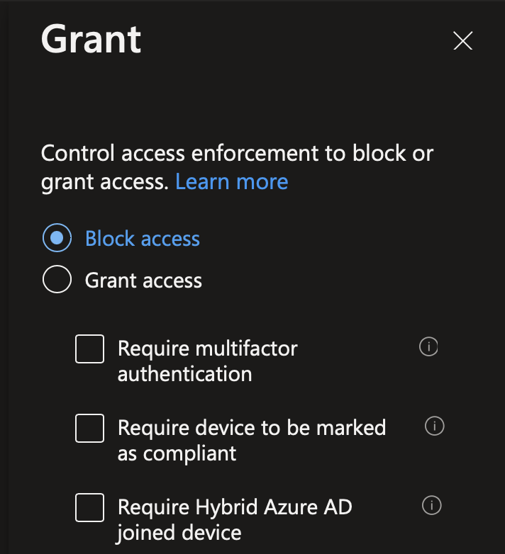 In Grant, select block access