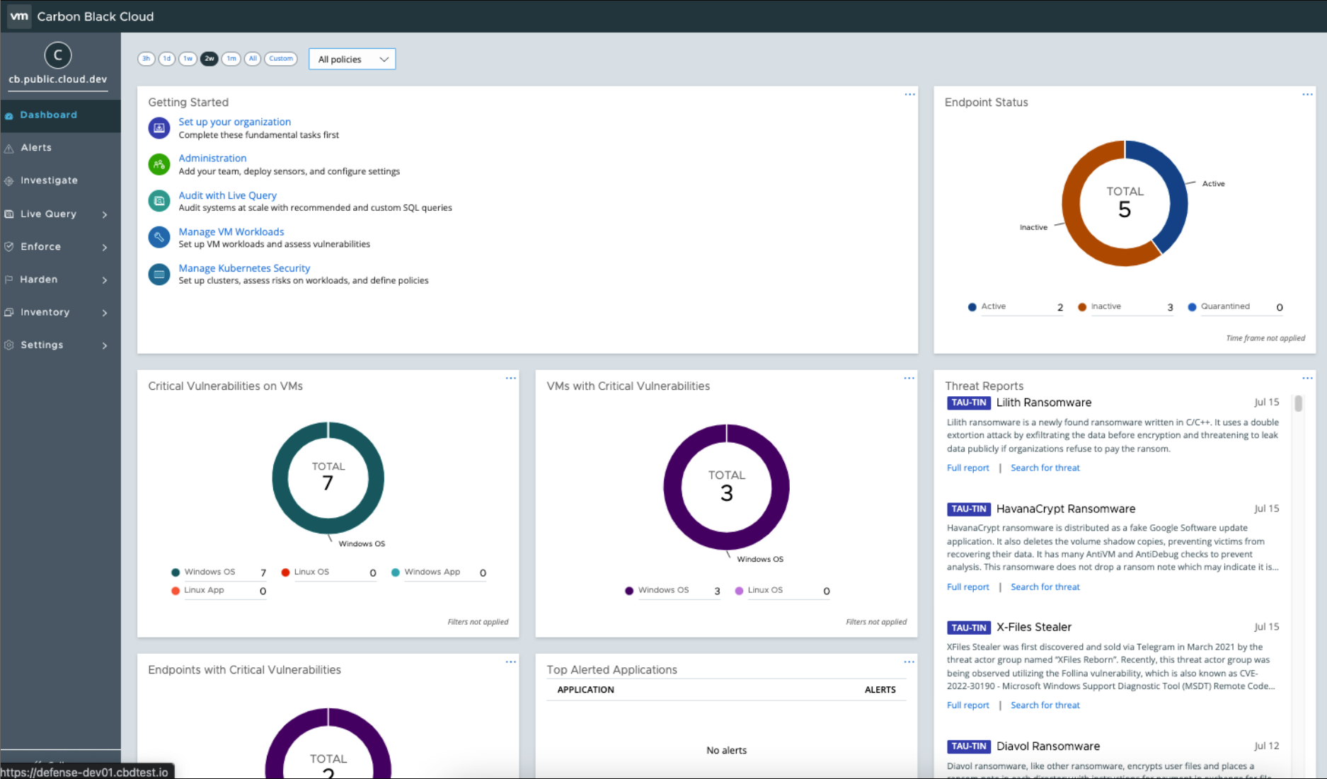VMware Carbon Black Advanced Workload security for AWS unified dashboard