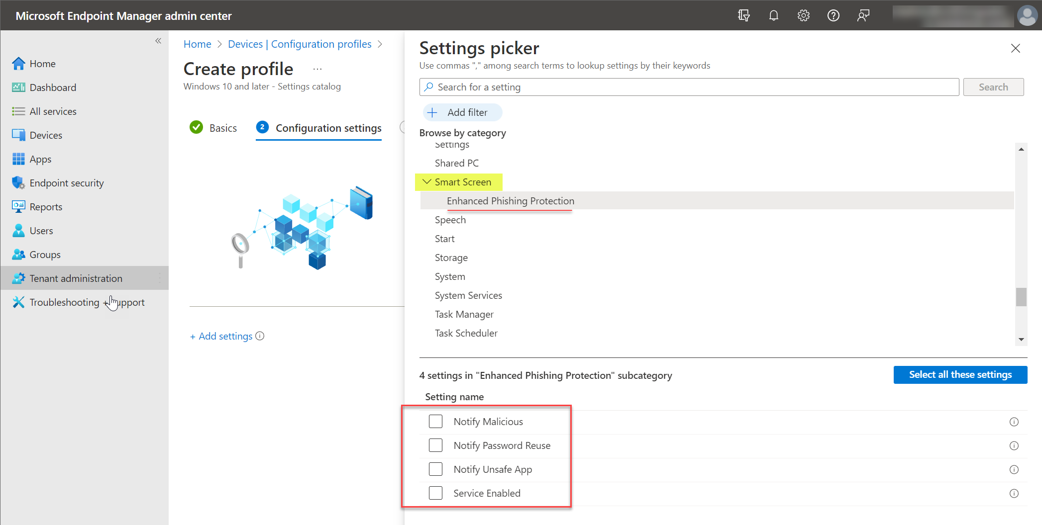 Enabling Enhanced Phishing Protection using a Microsoft Endpoint Manager configuration profile