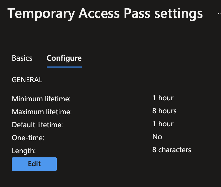 In Configure, you can change the lifetime and the length of the TAP