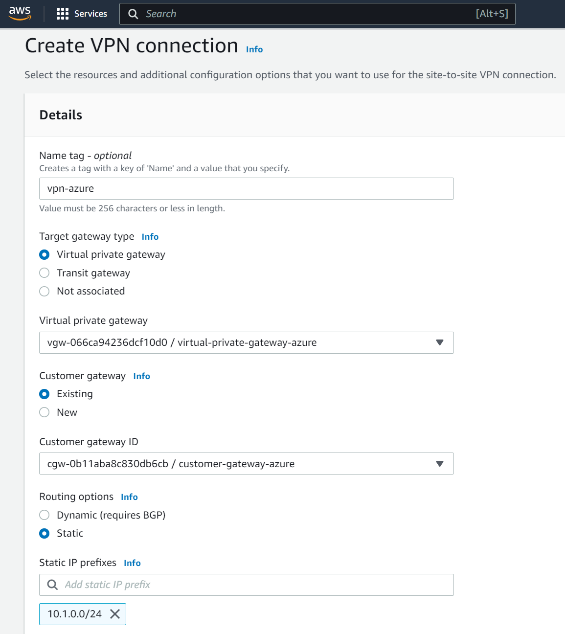 Create VPN connection