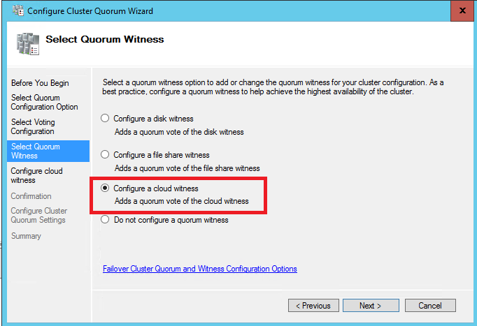 Select Configure a Cloud Witness