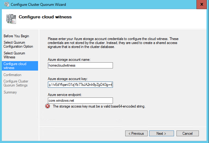 Specify the Azure Storage Account and a storage key