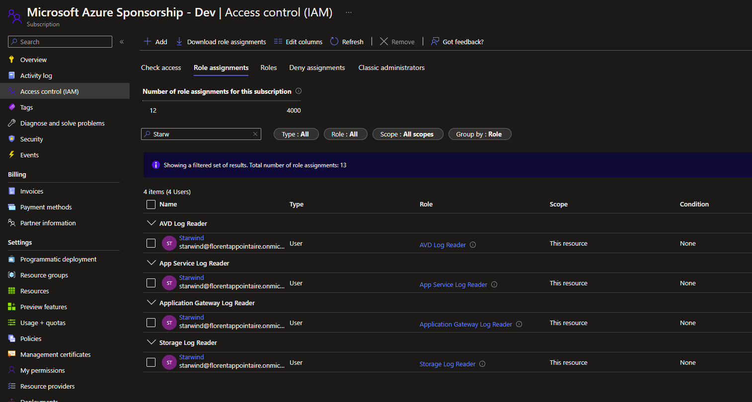 Microsoft Azure Sponsorship - Dev | Access control (IAM) | Application Gateway Logs