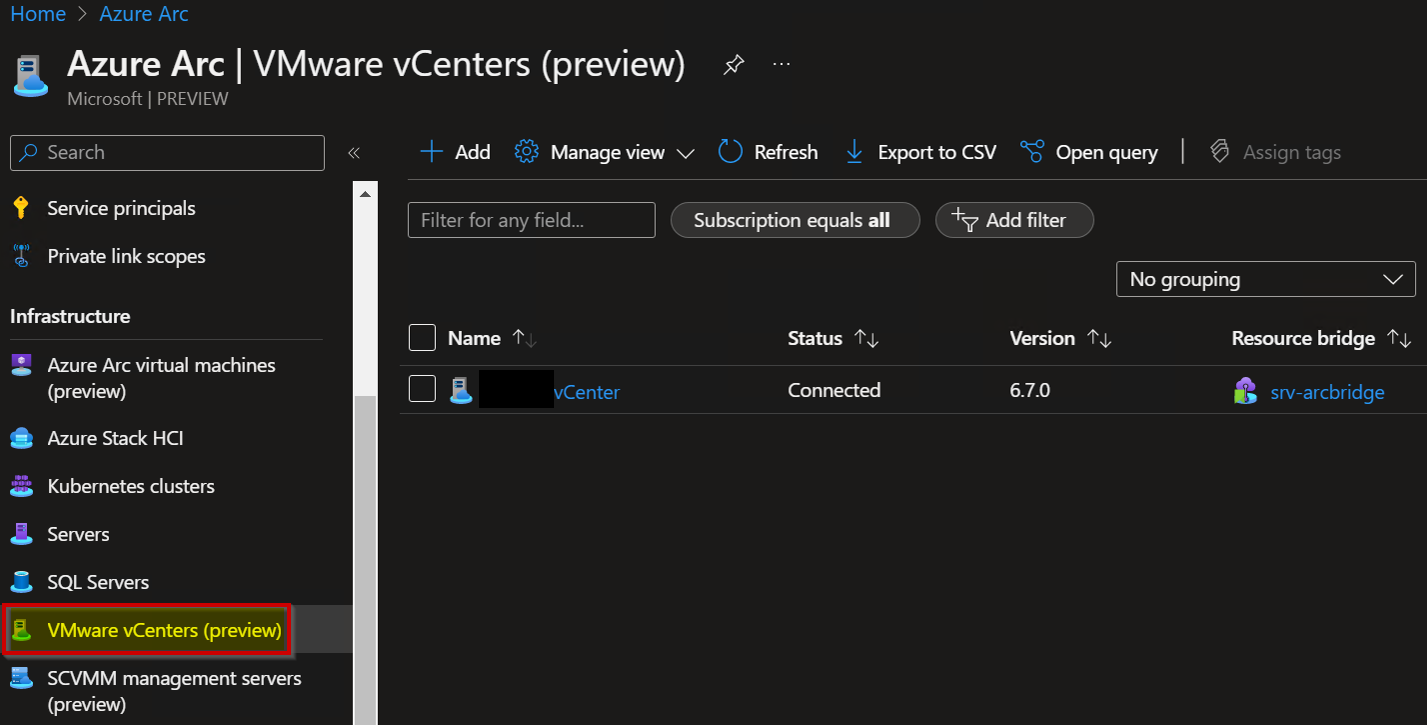 Azure Arc | VMware vCenter (preview) | Connected 