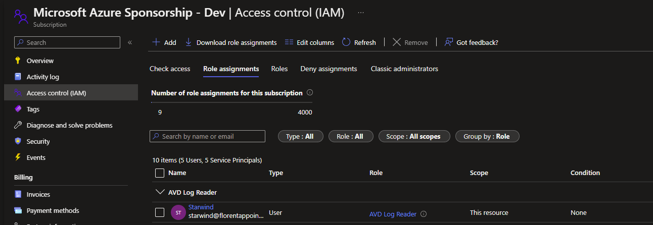 Microsoft Azure Sponsorship - Dev | Access control (IAM)