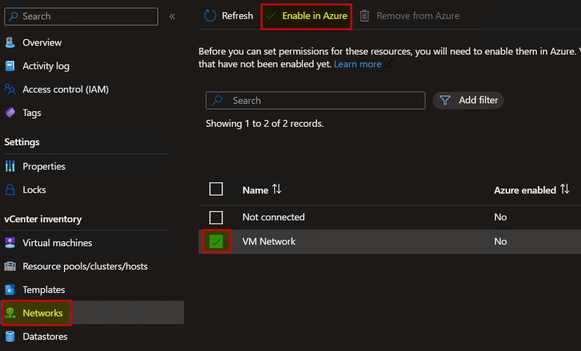 Azure Arc | Networks | Enable in Azure