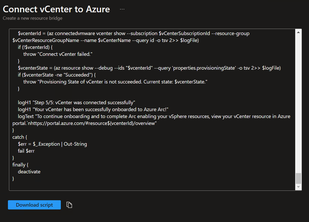 Azure Arc | Connect vCenter to Azure | Download PowerShell script