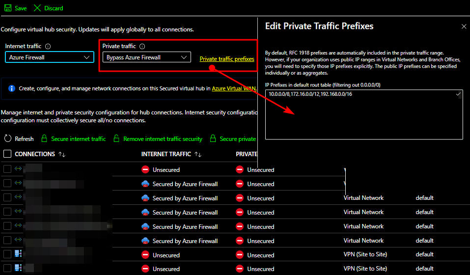 Remember, the private traffic bypasses the Azure firewall by default