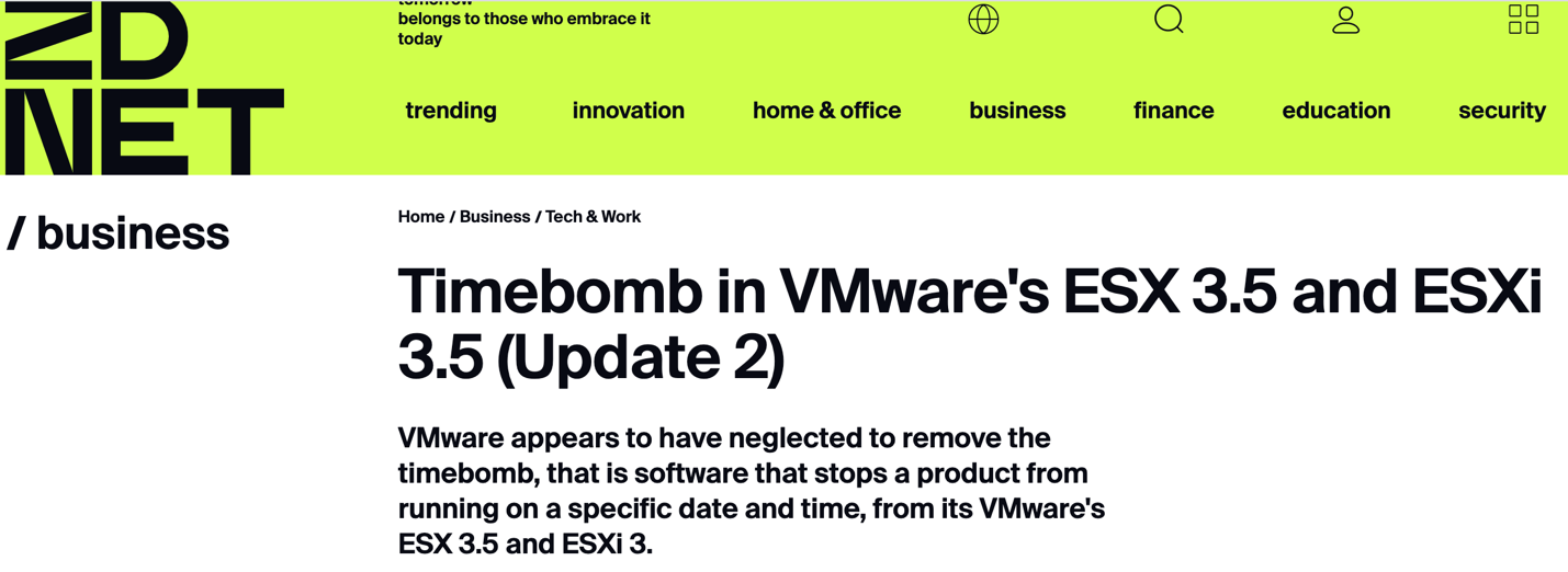 Timebomb in VMware ESX 3.5 and ESXi 3.5