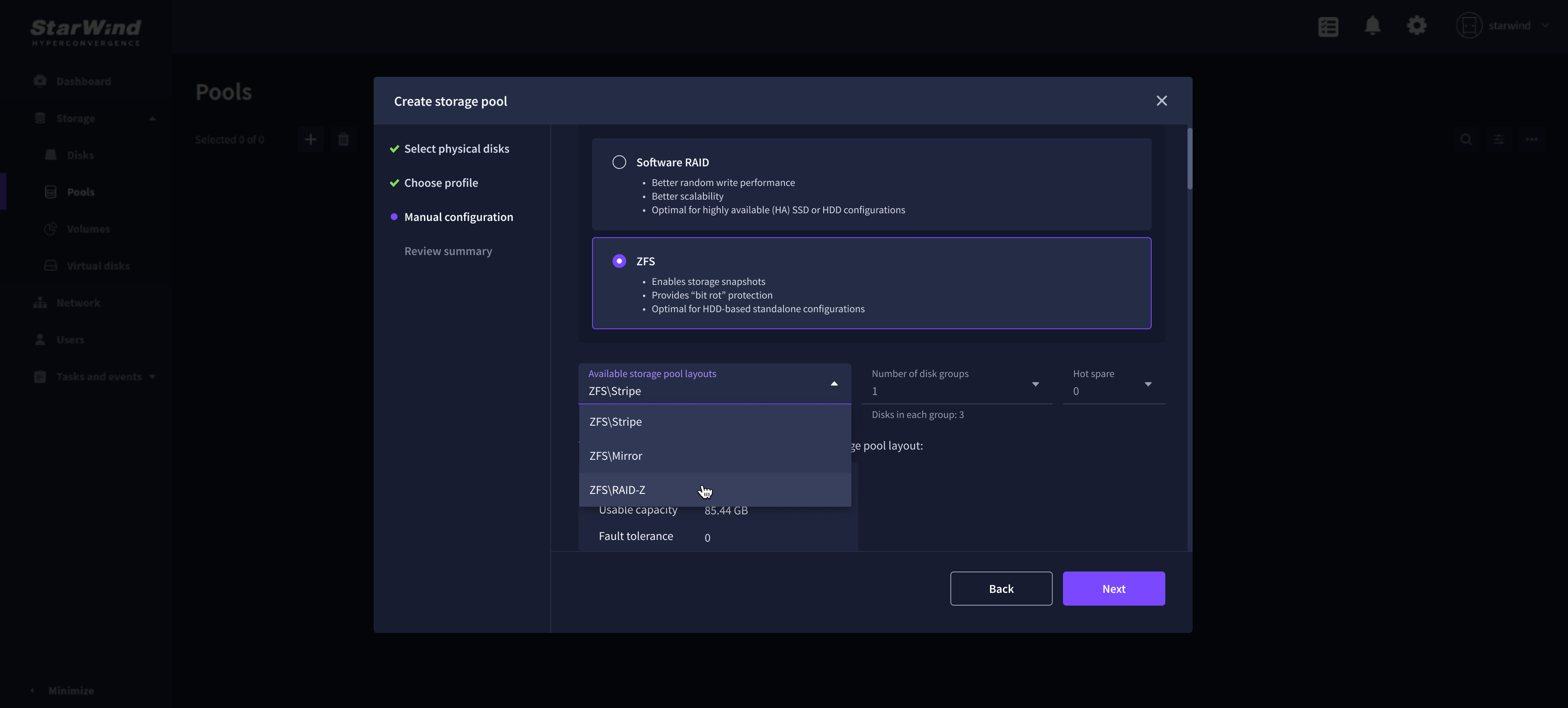 Create storage pool