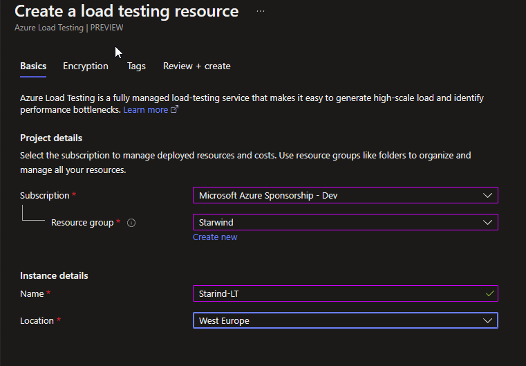 Create a load testing resource