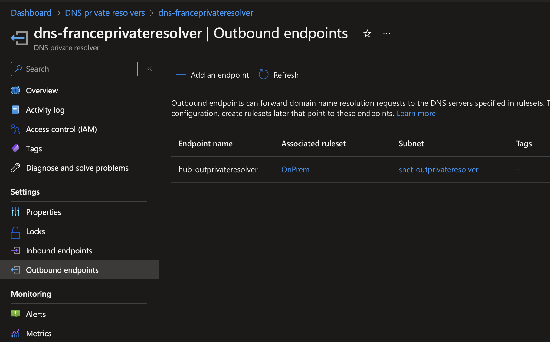 DNS Private Resolver configuration: Outbound requests