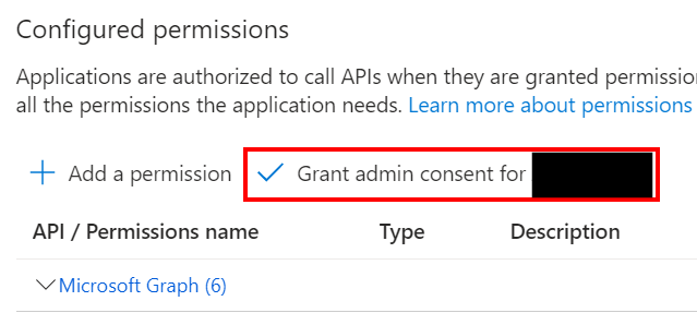 To grant permission, click on the Grant admin consent button