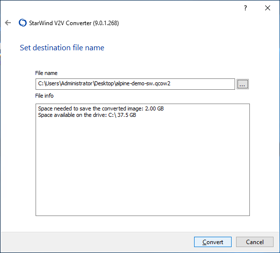 Set destination file name, click Convert