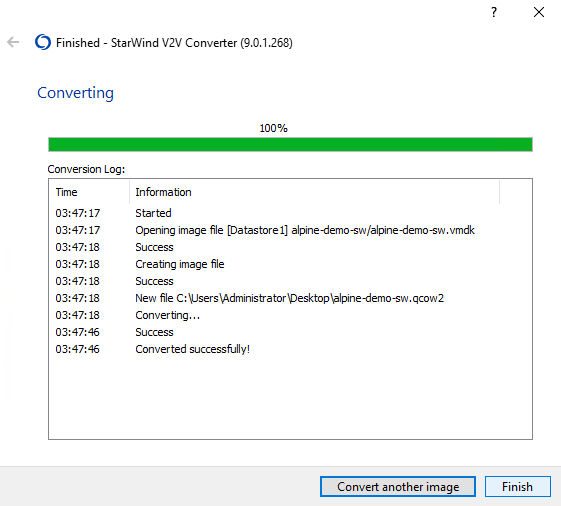  When the conversion process ends, click Finish