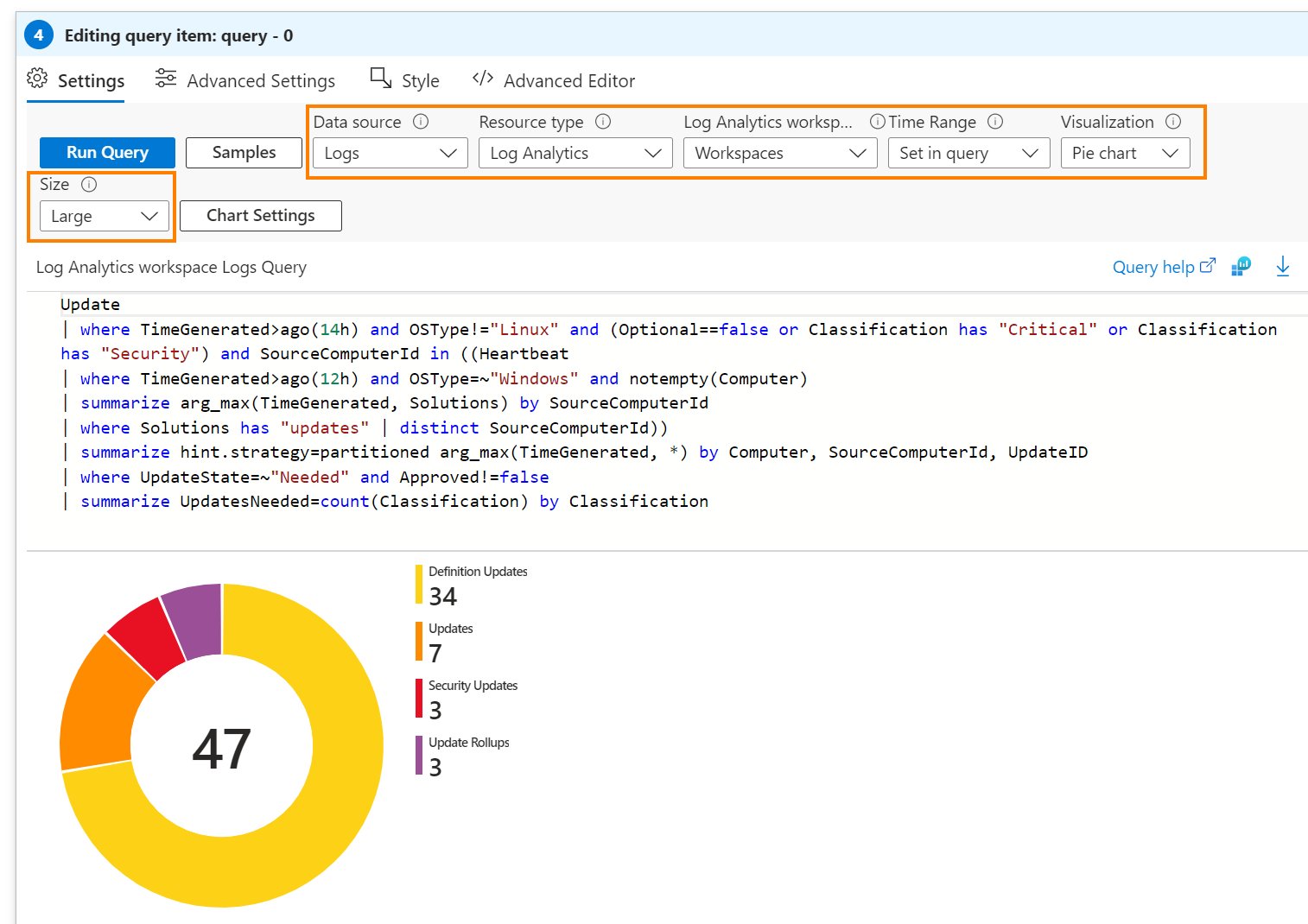 The query is based on the Azure Update Management service to visualize the Windows Updates status