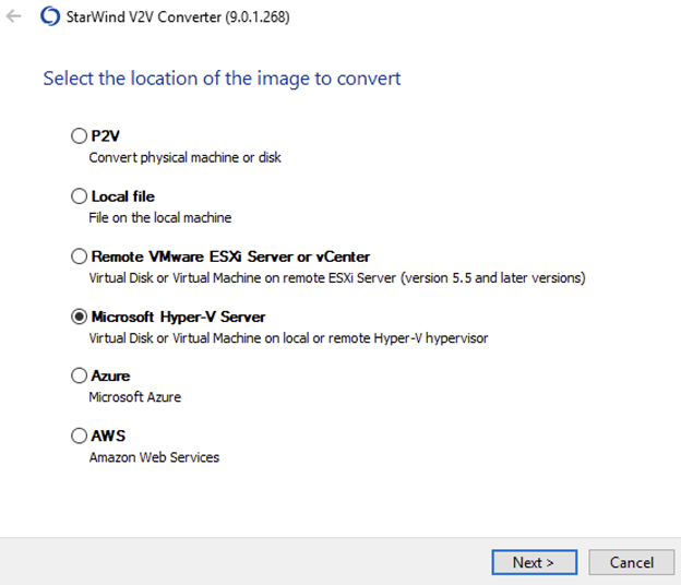 Select the location of the VM’s disk that needs to be converted