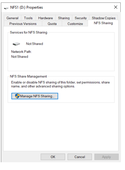 In the NFS Sharing directory, access the Manage NFS Sharing tab
