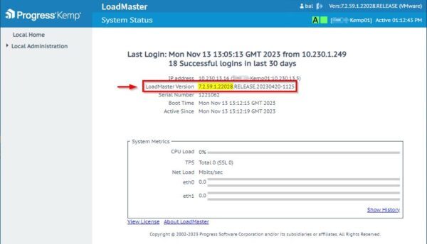 When you login the Active LoadMaster, this LoadMaster version is also up-to-date