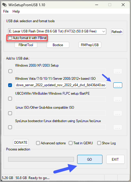 If you adding second (third) ISO to your USB, don’t check the “Auto format”