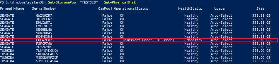 You can gain all the necessary information about the storage pool health using PowerShell