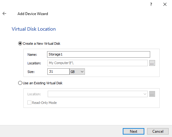 create a virtual disk on a StarWind RAM disk