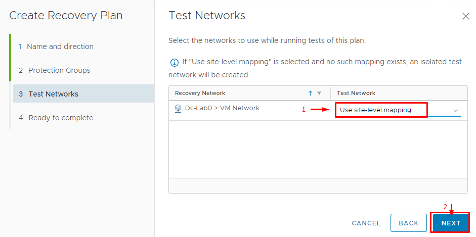 Select the network for testing the plan.