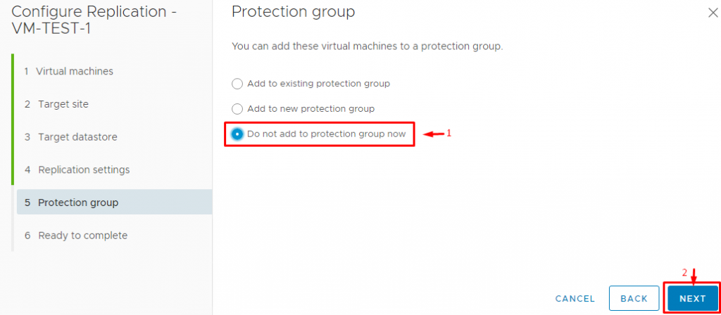 add the VM to a protection group