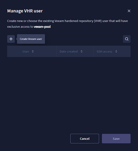 Manage VHR user | Create Veeam user