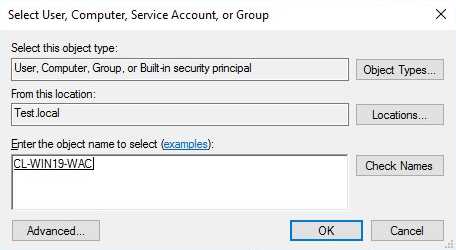 Type the object name to select (in my setup it was CL-WIN19-WAC)