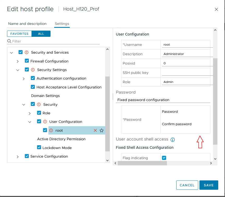 Edit Host Profile - root password fields-img Edit Host Profile - root password fields