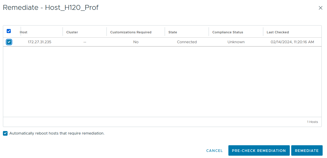 Remediate wizard - select host-img Remediate wizard - select host