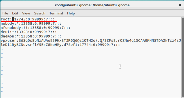 /etc/shadow after removing the root password hash- img /etc/shadow after removing the root password hash