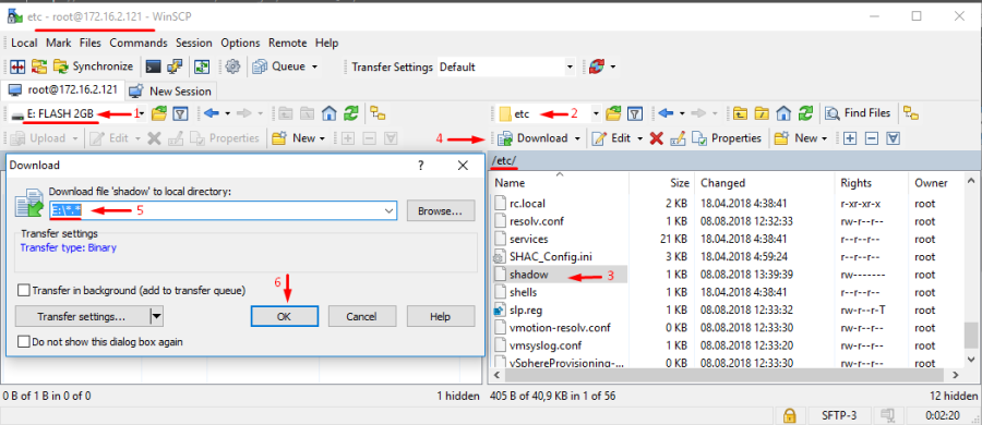 WinSCP session copying the shadow file from a working host-img WinSCP session copying the shadow file from a working host