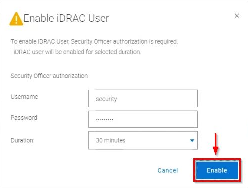 Enable iDRAC aser | specify the Duration