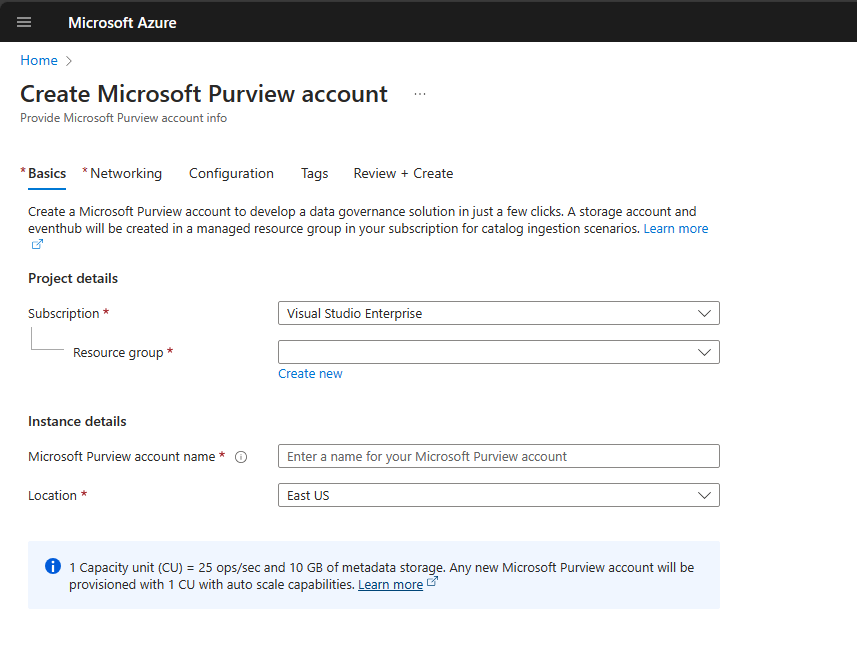 Microsoft Azure | Create Microsoft Purview account