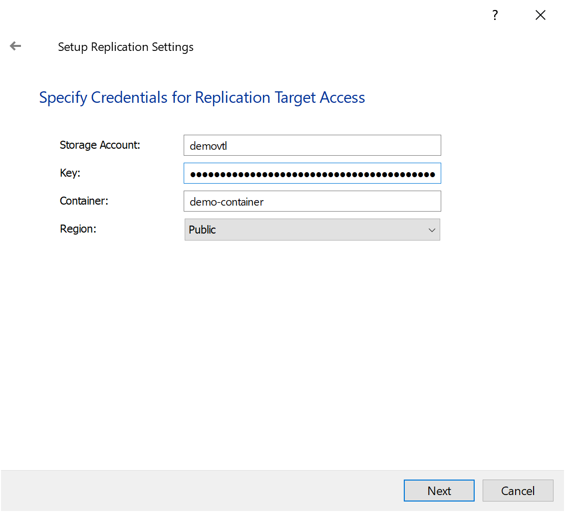 Setup Replication Settings | Specify all the required credentials
