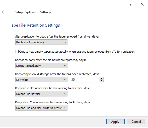 Setup Replication Settings | Configure the retention settings