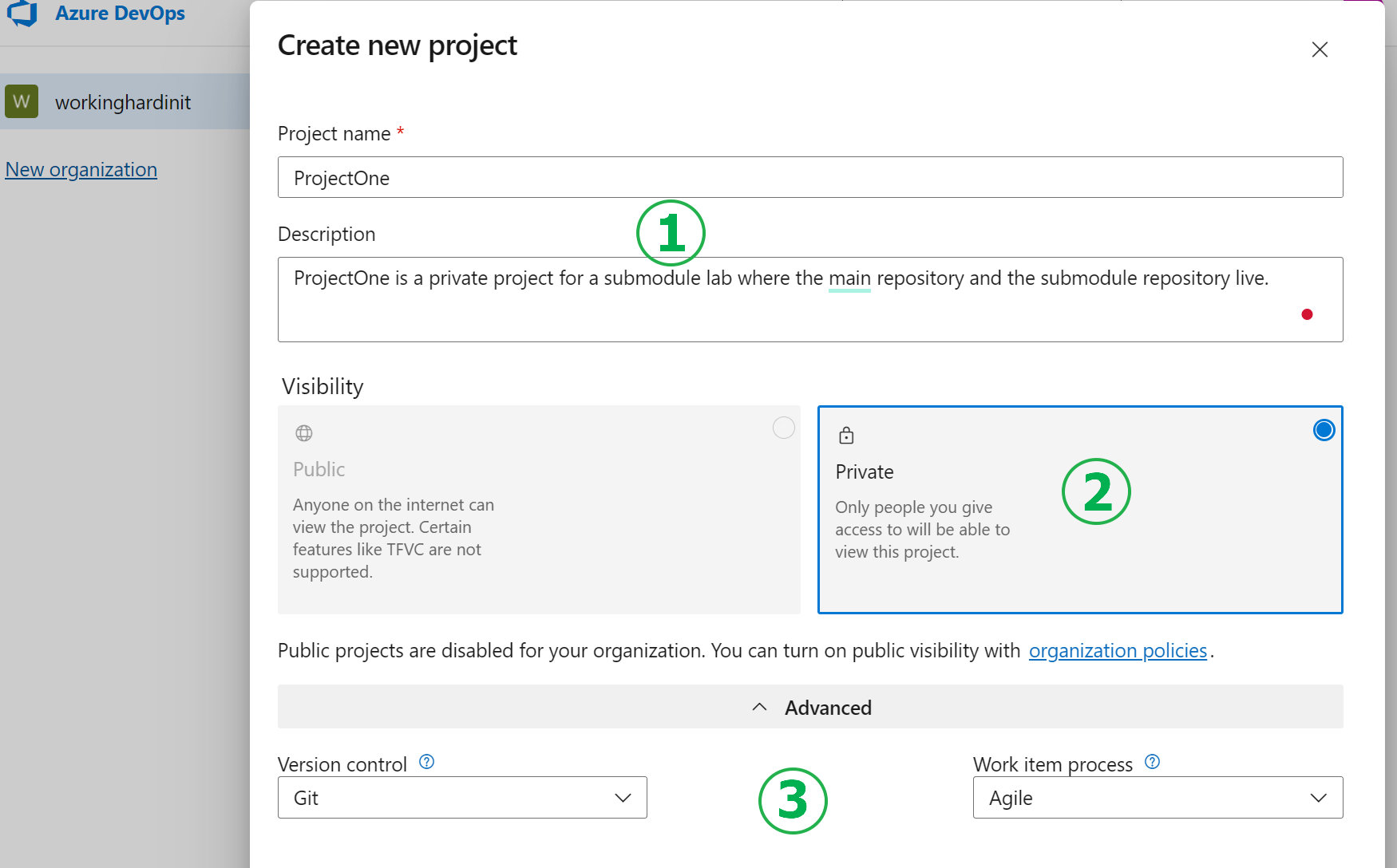 Azure DevOps | Create new project