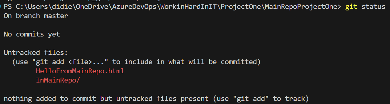 Now let's look at git status and see what is the status of my repository. 