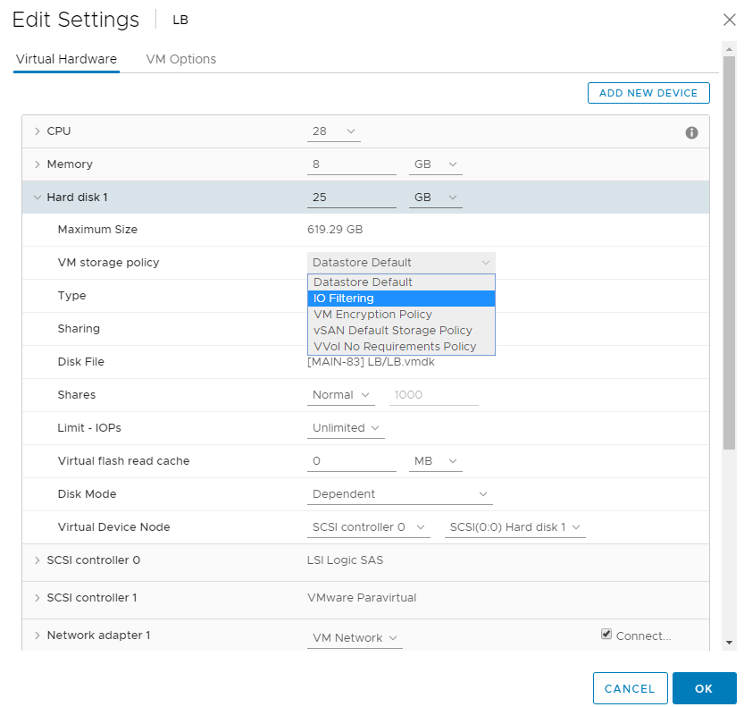 Policies and Profiles ▸ VM Storage Policies ▸ Create - adding the vendor I/O Filter rule to the policy.- img Policies and Profiles ▸ VM Storage Policies ▸ Create - adding the vendor I/O Filter rule to the policy.