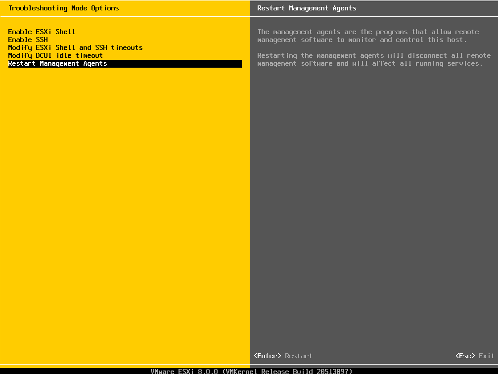 ESXi DCUI with Restart Management Agents option-img ESXi DCUI with Restart Management Agents option