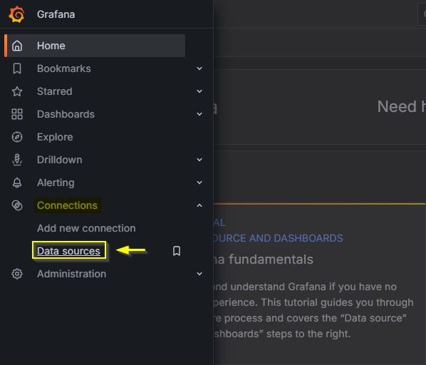 In Grafana, go to Home > Connections > Data sources.- img In Grafana, go to Home > Connections > Data sources.