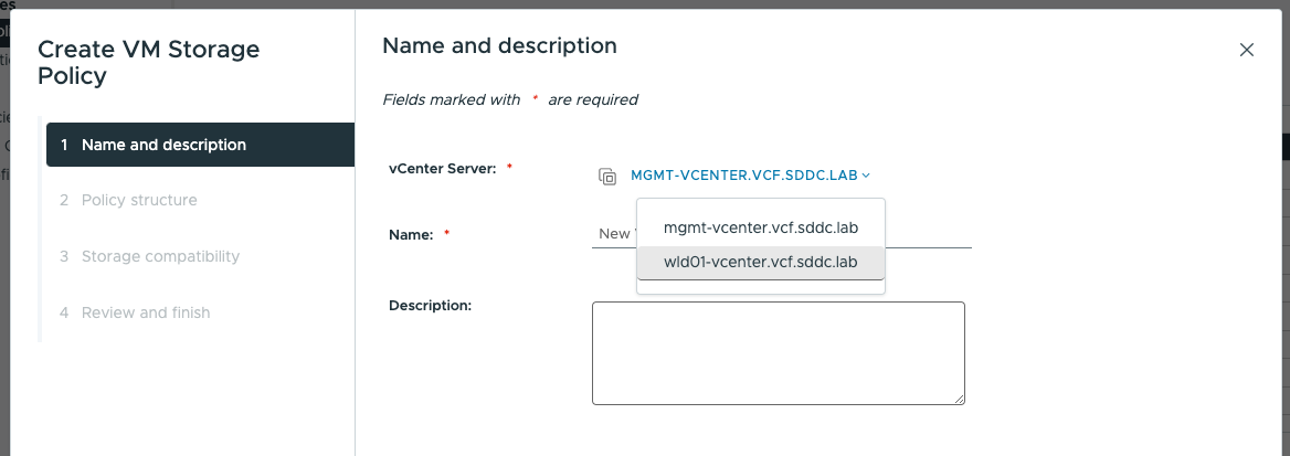 Create VM Storage Policy | Name and description-img Create VM Storage Policy | Name and description
