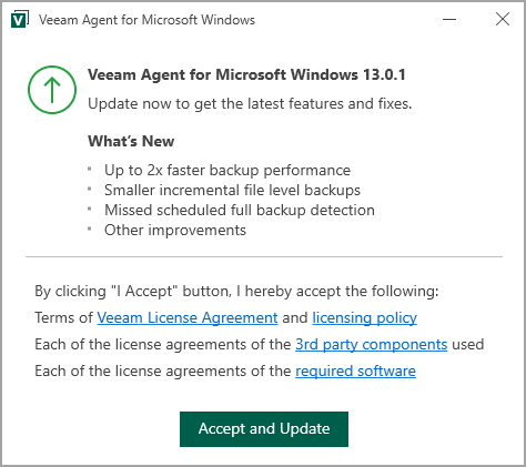 Update from previous release screen