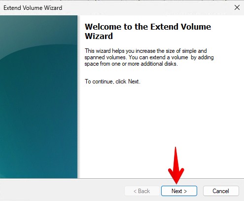 Extend Volume Wizard | Next- img Extend Volume Wizard | Next