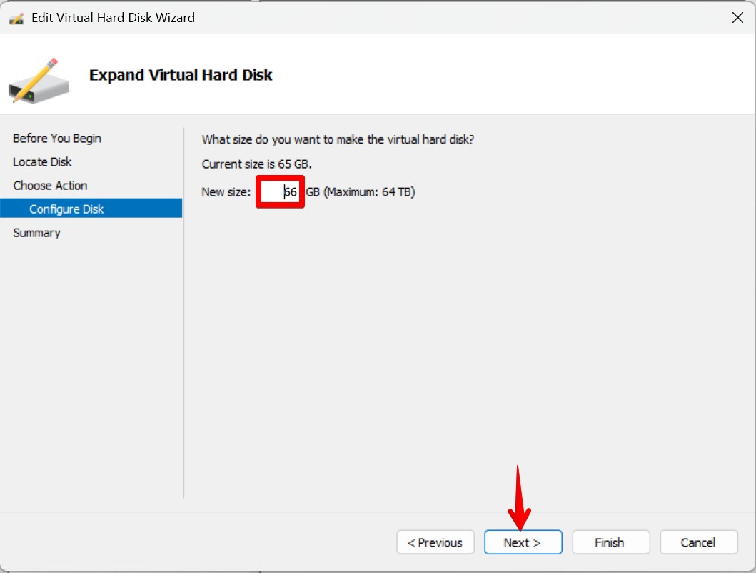 Edit Virtual Hard Disk Wizard | Configure Disk | 56 | Next- img Edit Virtual Hard Disk Wizard | Configure Disk | 56 | Next